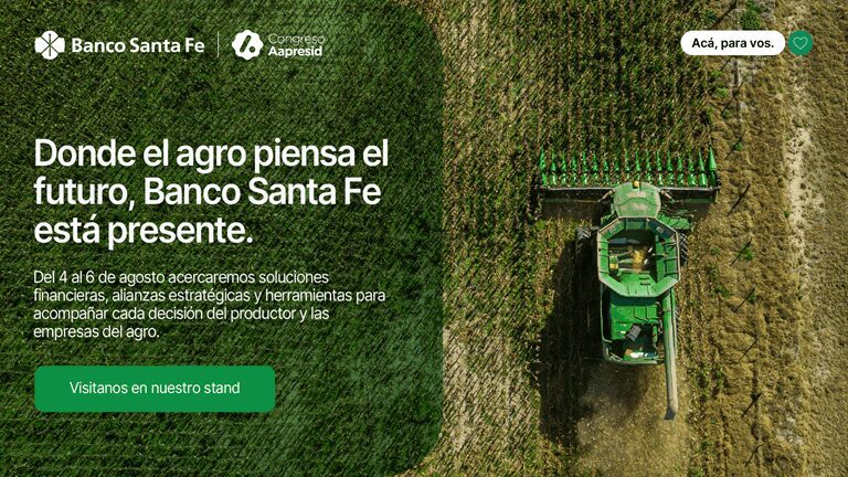 Banco Santa Fe participará del Congreso Aapresid 2026 con una amplia propuesta financiera para el sector agropecuario